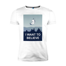 Мужская футболка премиум с принтом i want to believe.unicorn в Кировске, 92% хлопок, 8% лайкра | приталенный силуэт, круглый вырез ворота, длина до линии бедра, короткий рукав | unicorn | единорог