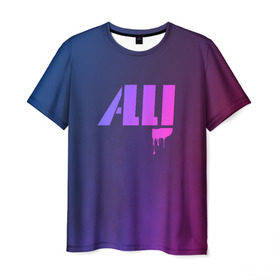 Мужская футболка 3D с принтом ALLJ в Кировске, 100% полиэфир | прямой крой, круглый вырез горловины, длина до линии бедер | allj | music | pop | purple | rap | градиент | клубная музыка. | космос | минимал | музыка | поп | розовое вино | рэп | сузуки | фиолетовый | элджей