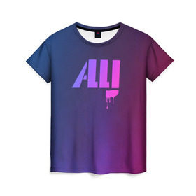 Женская футболка 3D с принтом ALLJ в Кировске, 100% полиэфир ( синтетическое хлопкоподобное полотно) | прямой крой, круглый вырез горловины, длина до линии бедер | allj | music | pop | purple | rap | градиент | клубная музыка. | космос | минимал | музыка | поп | розовое вино | рэп | сузуки | фиолетовый | элджей