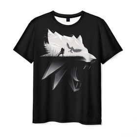 Мужская футболка 3D с принтом Волк в Кировске, 100% полиэфир | прямой крой, круглый вырез горловины, длина до линии бедер | gerald | wild hunt | witcher | wolf | ведьмак | волк | дикая охота