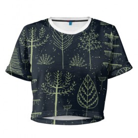 Женская футболка 3D укороченная с принтом Загадочный лес в Кировске, 100% полиэстер | круглая горловина, длина футболки до линии талии, рукава с отворотами | Тематика изображения на принте: дерево | дуб | елка | животные | лес | мода | обитатели | прикольные | природа | сказка | тайна | яркие