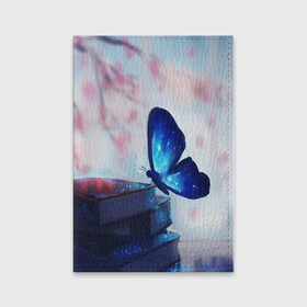 Обложка для паспорта матовая кожа с принтом Волшебная бабочка в Кировске, натуральная матовая кожа | размер 19,3 х 13,7 см; прозрачные пластиковые крепления | бабочка | волшебная бабочка | голубая бабочка | книги | насекомая | насекомое | пыльца | синея бабочка