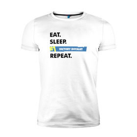 Мужская футболка премиум с принтом Eat Sleep в Кировске, 92% хлопок, 8% лайкра | приталенный силуэт, круглый вырез ворота, длина до линии бедра, короткий рукав | battle royale | fortnite | lama | батл рояль | лама | фортнайт
