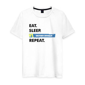 Мужская футболка хлопок с принтом Eat Sleep в Кировске, 100% хлопок | прямой крой, круглый вырез горловины, длина до линии бедер, слегка спущенное плечо. | battle royale | fortnite | lama | батл рояль | лама | фортнайт