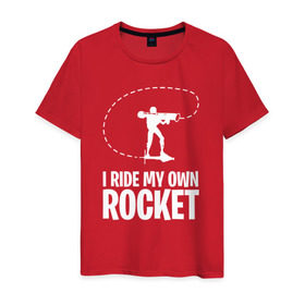 Мужская футболка хлопок с принтом I ride my own rocket в Кировске, 100% хлопок | прямой крой, круглый вырез горловины, длина до линии бедер, слегка спущенное плечо. | 