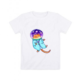 Детская футболка хлопок с принтом Кот и космос в Кировске, 100% хлопок | круглый вырез горловины, полуприлегающий силуэт, длина до линии бедер | Тематика изображения на принте: звезды | космонавт | космос | кот
