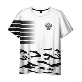 Мужская футболка 3D с принтом Россия в Кировске, 100% полиэфир | прямой крой, круглый вырез горловины, длина до линии бедер | rus | герб | двуглавый орел | россия | рф