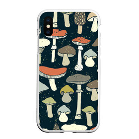 Чехол для iPhone XS Max матовый с принтом Загадочный лес в Кировске, Силикон | Область печати: задняя сторона чехла, без боковых панелей | Тематика изображения на принте: грибы | паттерн