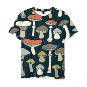 Мужская футболка 3D с принтом Загадочный лес в Кировске, 100% полиэфир | прямой крой, круглый вырез горловины, длина до линии бедер | Тематика изображения на принте: грибы | паттерн