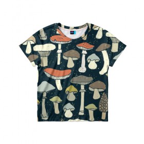 Детская футболка 3D с принтом Загадочный лес в Кировске, 100% гипоаллергенный полиэфир | прямой крой, круглый вырез горловины, длина до линии бедер, чуть спущенное плечо, ткань немного тянется | Тематика изображения на принте: грибы | паттерн