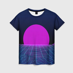 Женская футболка 3D с принтом Солнце в Кировске, 100% полиэфир ( синтетическое хлопкоподобное полотно) | прямой крой, круглый вырез горловины, длина до линии бедер | 3d | cgi | digital art | music | retro | vaporwave | абстракция | вейпорвейв | геометрия | музыка | ретро