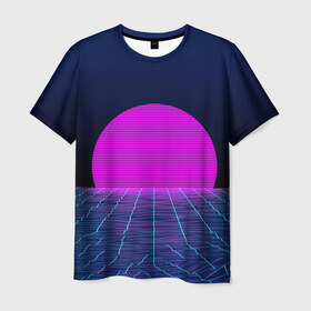 Мужская футболка 3D с принтом Солнце в Кировске, 100% полиэфир | прямой крой, круглый вырез горловины, длина до линии бедер | 3d | cgi | digital art | music | retro | vaporwave | абстракция | вейпорвейв | геометрия | музыка | ретро
