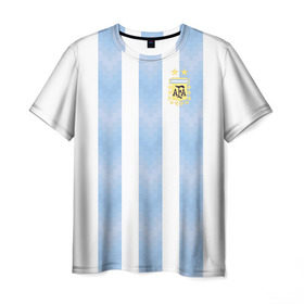 Мужская футболка 3D с принтом Сборная Аргентины в Кировске, 100% полиэфир | прямой крой, круглый вырез горловины, длина до линии бедер | Тематика изображения на принте: аргентина | месси | сборная аргентины
