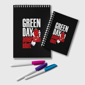 Блокнот с принтом Green Day American Idiot в Кировске, 100% бумага | 48 листов, плотность листов — 60 г/м2, плотность картонной обложки — 250 г/м2. Листы скреплены удобной пружинной спиралью. Цвет линий — светло-серый
 | green day | punk rock | билли джо армстронг | панк рок