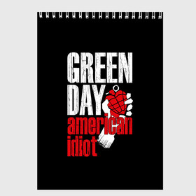 Скетчбук с принтом Green Day American Idiot в Кировске, 100% бумага
 | 48 листов, плотность листов — 100 г/м2, плотность картонной обложки — 250 г/м2. Листы скреплены сверху удобной пружинной спиралью | green day | punk rock | билли джо армстронг | панк рок