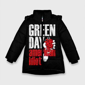 Зимняя куртка для девочек 3D с принтом Green Day American Idiot в Кировске, ткань верха — 100% полиэстер; подклад — 100% полиэстер, утеплитель — 100% полиэстер. | длина ниже бедра, удлиненная спинка, воротник стойка и отстегивающийся капюшон. Есть боковые карманы с листочкой на кнопках, утяжки по низу изделия и внутренний карман на молнии. 

Предусмотрены светоотражающий принт на спинке, радужный светоотражающий элемент на пуллере молнии и на резинке для утяжки. | green day | punk rock | билли джо армстронг | панк рок