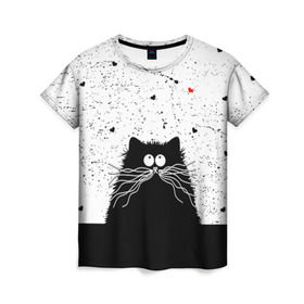 Женская футболка 3D с принтом Котик в Кировске, 100% полиэфир ( синтетическое хлопкоподобное полотно) | прямой крой, круглый вырез горловины, длина до линии бедер | cats | kitty | кот | котик | сердечки cat | сердце