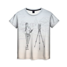 Женская футболка 3D с принтом Девушка с контроллером в Кировске, 100% полиэфир ( синтетическое хлопкоподобное полотно) | прямой крой, круглый вырез горловины, длина до линии бедер | surveyor | геодезист | геодезия | кадастр