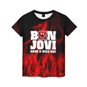 Женская футболка 3D с принтом BON JOVI в Кировске, 100% полиэфир ( синтетическое хлопкоподобное полотно) | прямой крой, круглый вырез горловины, длина до линии бедер | bon jovi | альтернативный хип хоп | группа | инди поп | музыка | музыкальное произведение | ноты | регги | рок | синти поп