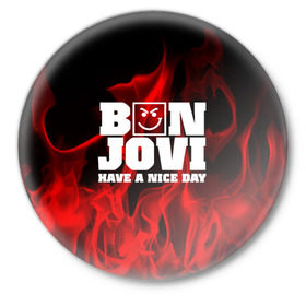 Значок с принтом BON JOVI в Кировске,  металл | круглая форма, металлическая застежка в виде булавки | Тематика изображения на принте: bon jovi | альтернативный хип хоп | группа | инди поп | музыка | музыкальное произведение | ноты | регги | рок | синти поп