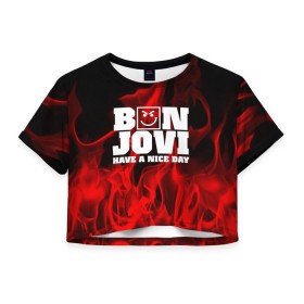Женская футболка 3D укороченная с принтом BON JOVI в Кировске, 100% полиэстер | круглая горловина, длина футболки до линии талии, рукава с отворотами | bon jovi | альтернативный хип хоп | группа | инди поп | музыка | музыкальное произведение | ноты | регги | рок | синти поп