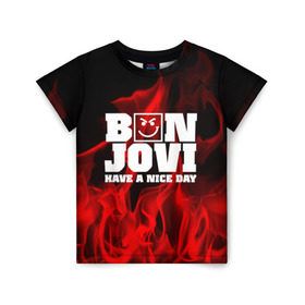 Детская футболка 3D с принтом BON JOVI в Кировске, 100% гипоаллергенный полиэфир | прямой крой, круглый вырез горловины, длина до линии бедер, чуть спущенное плечо, ткань немного тянется | bon jovi | альтернативный хип хоп | группа | инди поп | музыка | музыкальное произведение | ноты | регги | рок | синти поп