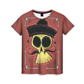 Женская футболка 3D с принтом Dia de los Muertos в Кировске, 100% полиэфир ( синтетическое хлопкоподобное полотно) | прямой крой, круглый вырез горловины, длина до линии бедер | череп