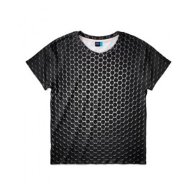 Детская футболка 3D с принтом Кристаллическая решетка в Кировске, 100% гипоаллергенный полиэфир | прямой крой, круглый вырез горловины, длина до линии бедер, чуть спущенное плечо, ткань немного тянется | карбон | кристаллическая решетка | текстура