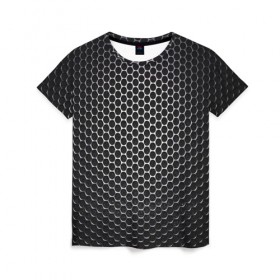 Женская футболка 3D с принтом Кристаллическая решетка в Кировске, 100% полиэфир ( синтетическое хлопкоподобное полотно) | прямой крой, круглый вырез горловины, длина до линии бедер | карбон | кристаллическая решетка | текстура