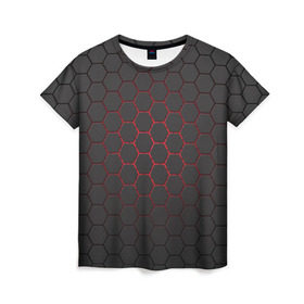 Женская футболка 3D с принтом Соты карбона в Кировске, 100% полиэфир ( синтетическое хлопкоподобное полотно) | прямой крой, круглый вырез горловины, длина до линии бедер | карбон | соты | текстура