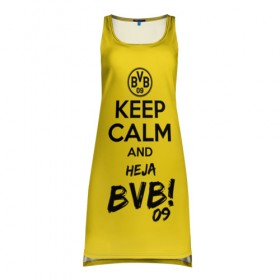 Платье-майка 3D с принтом Keep calm and Heja BVB в Кировске, 100% полиэстер | полуприлегающий силуэт, широкие бретели, круглый вырез горловины, удлиненный подол сзади. | 09 | bvb | calm | heja | keep | боруссия | германия | дортмунд | клуб | сохраняй | спокойствие | фк | футбол | футбольный