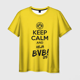 Мужская футболка 3D с принтом Keep calm and Heja BVB в Кировске, 100% полиэфир | прямой крой, круглый вырез горловины, длина до линии бедер | 09 | bvb | calm | heja | keep | боруссия | германия | дортмунд | клуб | сохраняй | спокойствие | фк | футбол | футбольный