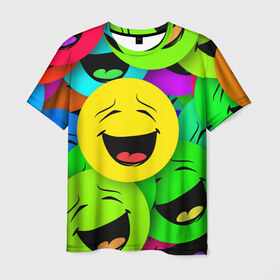 Мужская футболка 3D с принтом Смайлы в Кировске, 100% полиэфир | прямой крой, круглый вырез горловины, длина до линии бедер | Тематика изображения на принте: веселые | веселые смайлики | настроение | позитив | разноцветные | смайлики | смайлы | смешные