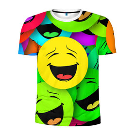 Мужская футболка 3D спортивная с принтом Смайлы в Кировске, 100% полиэстер с улучшенными характеристиками | приталенный силуэт, круглая горловина, широкие плечи, сужается к линии бедра | веселые | веселые смайлики | настроение | позитив | разноцветные | смайлики | смайлы | смешные