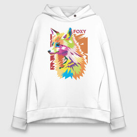 Женское худи Oversize хлопок с принтом Foxy в Кировске, френч-терри — 70% хлопок, 30% полиэстер. Мягкий теплый начес внутри —100% хлопок | боковые карманы, эластичные манжеты и нижняя кромка, капюшон на магнитной кнопке | fox | волк | воротник | животное | заяц | зверь | колобок | лис | лиса | лисица | мех | обман | оранжевый | охота | патрикеевна | плутовка | рыжая | хвост | хитрая | хитрость | хищник