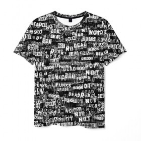 Мужская футболка 3D с принтом Punks no dead в Кировске, 100% полиэфир | прямой крой, круглый вырез горловины, длина до линии бедер | надпись | панк | панкрок | паттерн | черно белый