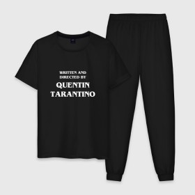 Мужская пижама хлопок с принтом By Quentin Tarantino в Кировске, 100% хлопок | брюки и футболка прямого кроя, без карманов, на брюках мягкая резинка на поясе и по низу штанин
 | Тематика изображения на принте: кино | прикольная надпись | режиссер | тарантино