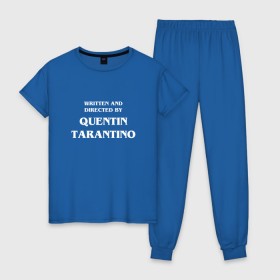 Женская пижама хлопок с принтом By Quentin Tarantino в Кировске, 100% хлопок | брюки и футболка прямого кроя, без карманов, на брюках мягкая резинка на поясе и по низу штанин | кино | прикольная надпись | режиссер | тарантино