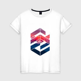 Женская футболка хлопок с принтом Геометрические горы в Кировске, 100% хлопок | прямой крой, круглый вырез горловины, длина до линии бедер, слегка спущенное плечо | геометрия | горы | мода | пейзаж | подарок | стиль | узор
