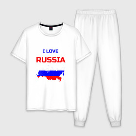 Мужская пижама хлопок с принтом Я люблю Россию (I love Russia) в Кировске, 100% хлопок | брюки и футболка прямого кроя, без карманов, на брюках мягкая резинка на поясе и по низу штанин
 | i love | russia | russian | я люблю россию
