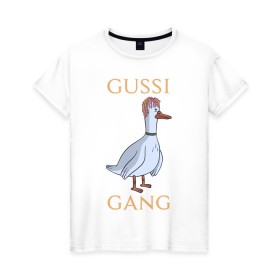 Женская футболка хлопок с принтом GUSSI GANG в Кировске, 100% хлопок | прямой крой, круглый вырез горловины, длина до линии бедер, слегка спущенное плечо | 