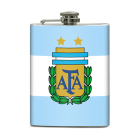 Фляга с принтом Сборная Аргентины флаг в Кировске, металлический корпус | емкость 0,22 л, размер 125 х 94 мм. Виниловая наклейка запечатывается полностью | Тематика изображения на принте: аргентина | спорт | футбол