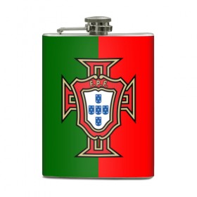Фляга с принтом Сборная Португалии флаг в Кировске, металлический корпус | емкость 0,22 л, размер 125 х 94 мм. Виниловая наклейка запечатывается полностью | португалия | футбол