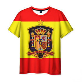 Мужская футболка 3D с принтом Сборная Испании флаг в Кировске, 100% полиэфир | прямой крой, круглый вырез горловины, длина до линии бедер | испания | футбол