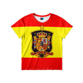Детская футболка 3D с принтом Сборная Испании флаг в Кировске, 100% гипоаллергенный полиэфир | прямой крой, круглый вырез горловины, длина до линии бедер, чуть спущенное плечо, ткань немного тянется | Тематика изображения на принте: испания | футбол