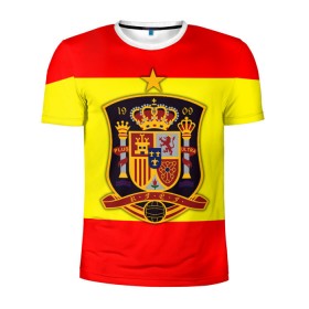 Мужская футболка 3D спортивная с принтом Сборная Испании флаг в Кировске, 100% полиэстер с улучшенными характеристиками | приталенный силуэт, круглая горловина, широкие плечи, сужается к линии бедра | Тематика изображения на принте: испания | футбол