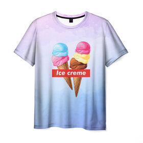 Мужская футболка 3D с принтом Ice Creme в Кировске, 100% полиэфир | прямой крой, круглый вырез горловины, длина до линии бедер | ice cream | supreme | игра слов | лето | мороженое | рожок | тренд