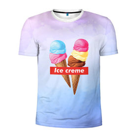 Мужская футболка 3D спортивная с принтом Ice Creme в Кировске, 100% полиэстер с улучшенными характеристиками | приталенный силуэт, круглая горловина, широкие плечи, сужается к линии бедра | ice cream | supreme | игра слов | лето | мороженое | рожок | тренд