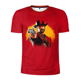 Мужская футболка 3D спортивная с принтом Red Dead Redemption 2 в Кировске, 100% полиэстер с улучшенными характеристиками | приталенный силуэт, круглая горловина, широкие плечи, сужается к линии бедра | Тематика изображения на принте: rdr | rockstar | рокстар
