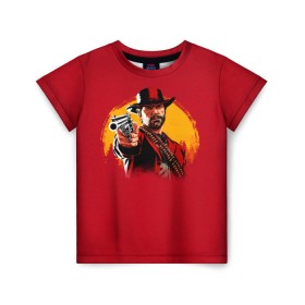 Детская футболка 3D с принтом Red Dead Redemption 2 в Кировске, 100% гипоаллергенный полиэфир | прямой крой, круглый вырез горловины, длина до линии бедер, чуть спущенное плечо, ткань немного тянется | rdr | rockstar | рокстар